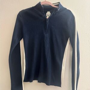 Ralph Lauren Navy Half-Zip Sweater with White Side Stripes